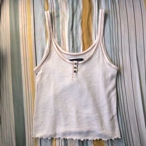 Abercrombie & Fitch Henley Tank w/Lettuce Hem - Cream/Tan